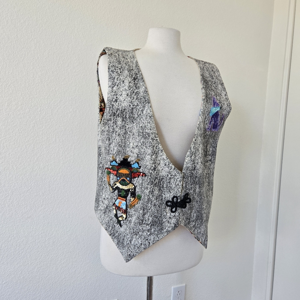 Homemade Womens Vest Embroidered Soutwest Style Tribal Design Patches size Large